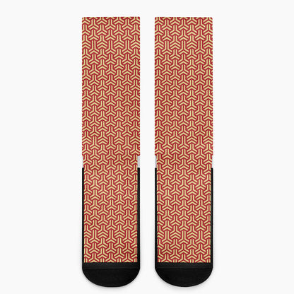Beige And Red Japanese Pattern Print Crew Socks