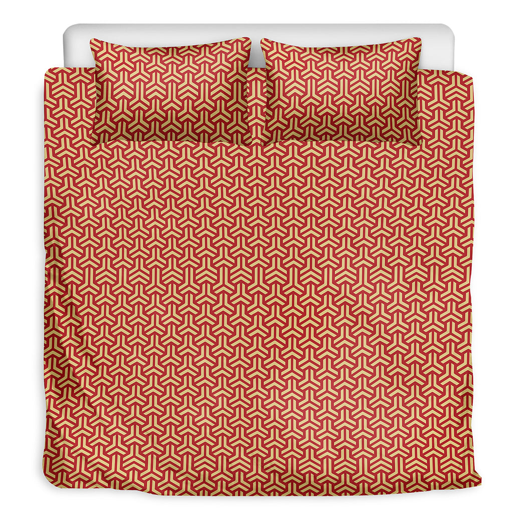 Beige And Red Japanese Pattern Print Duvet Cover Bedding Set