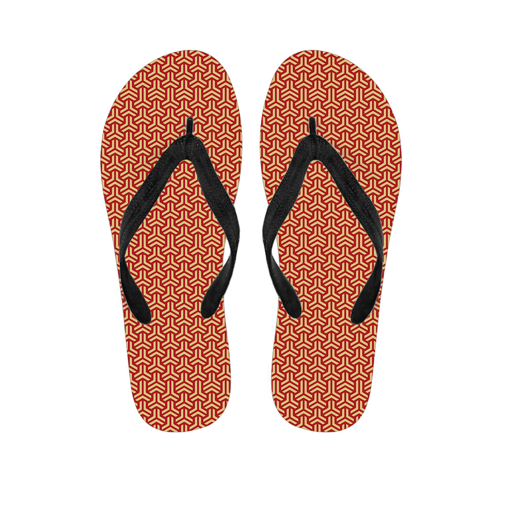 Beige And Red Japanese Pattern Print Flip Flops