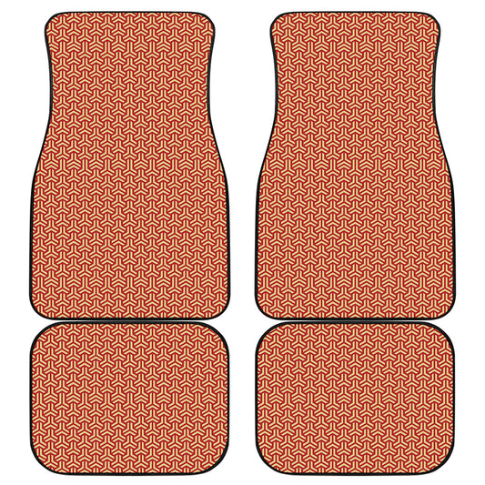 Beige And Red Japanese Pattern Print Front and Back Car Floor Mats
