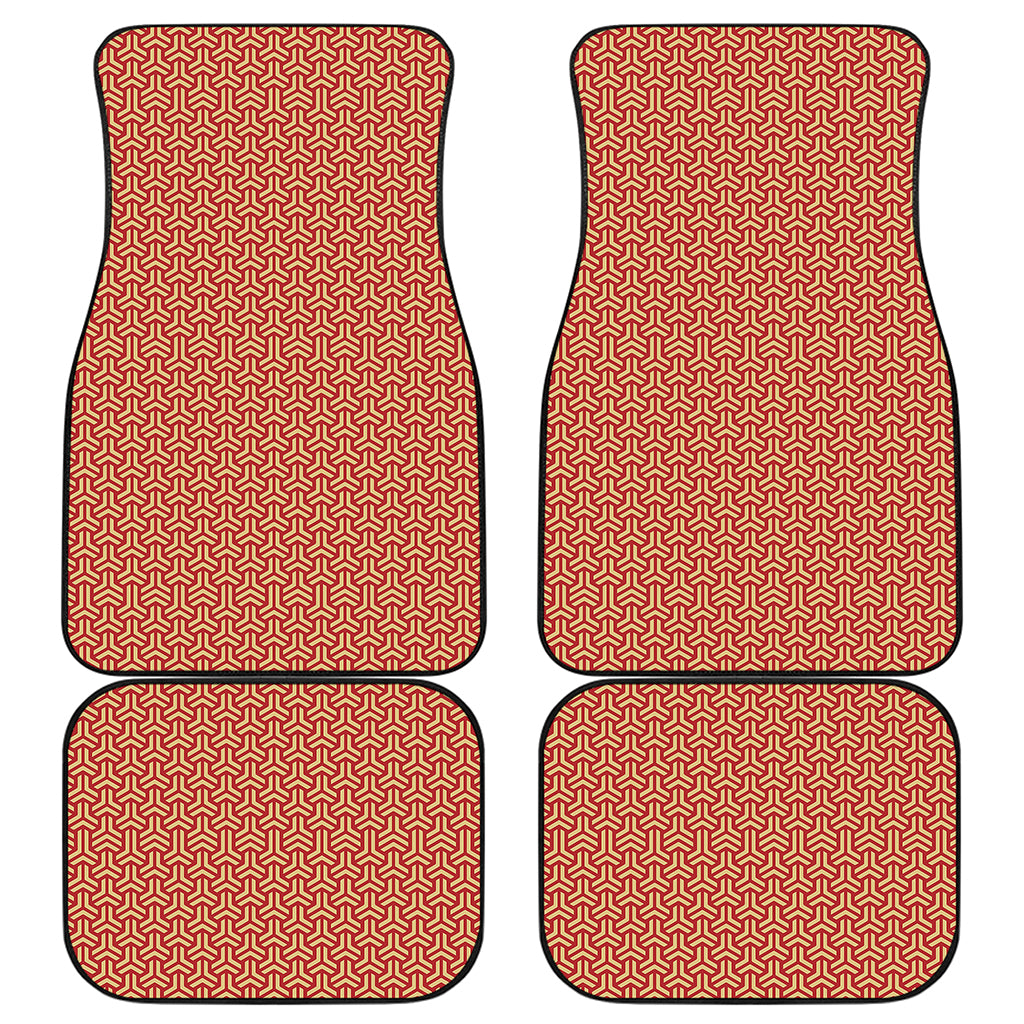 Beige And Red Japanese Pattern Print Front and Back Car Floor Mats