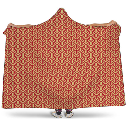 Beige And Red Japanese Pattern Print Hooded Blanket