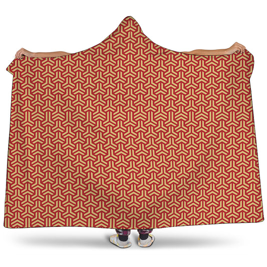 Beige And Red Japanese Pattern Print Hooded Blanket