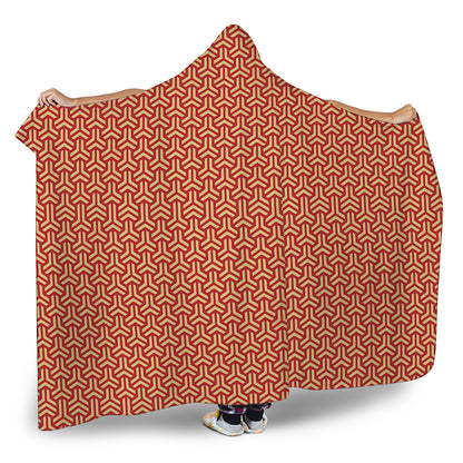 Beige And Red Japanese Pattern Print Hooded Blanket