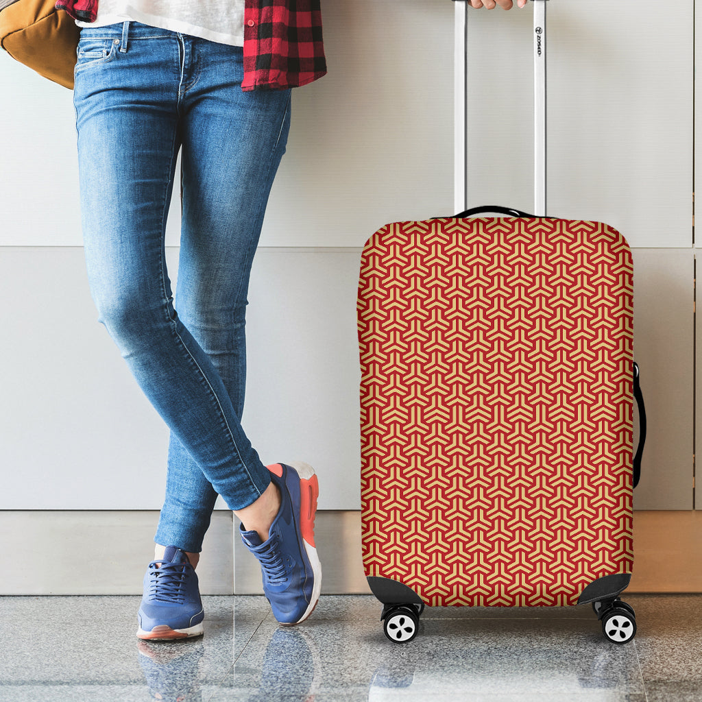 Beige And Red Japanese Pattern Print Luggage Cover