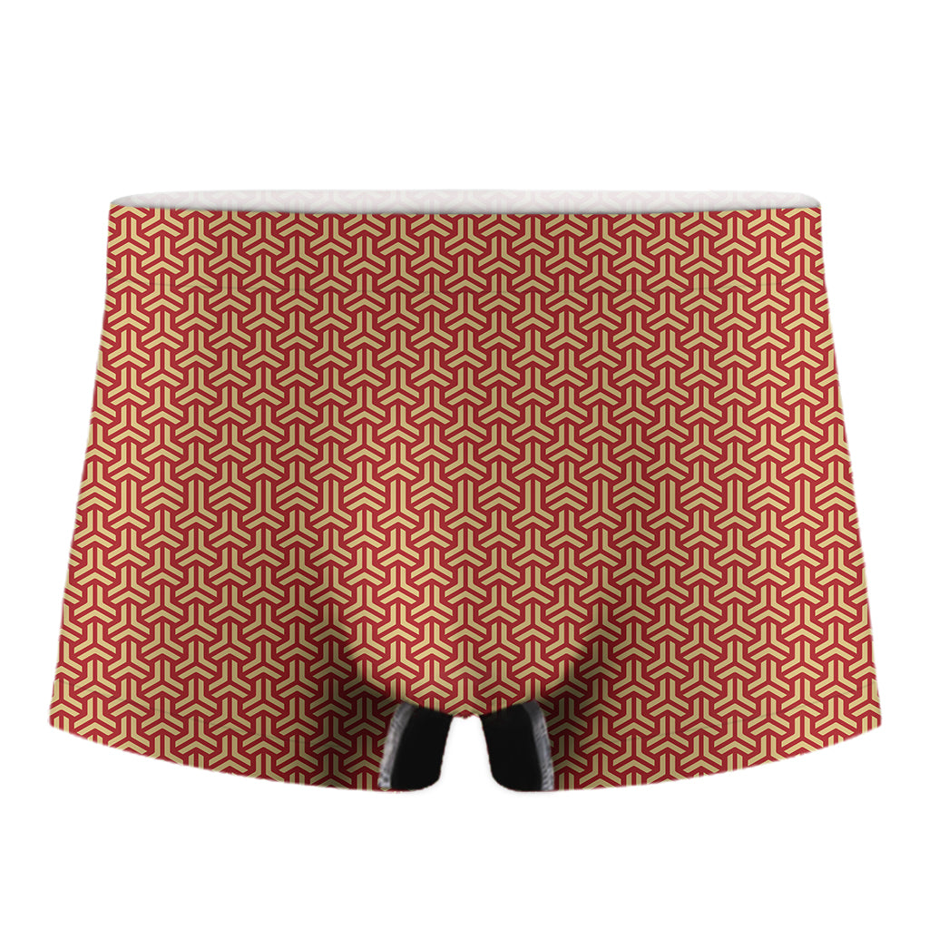Beige And Red Japanese Pattern Print Men's Boxer Briefs