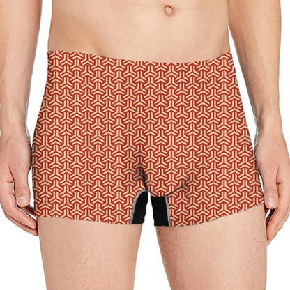 Beige And Red Japanese Pattern Print Men's Boxer Briefs