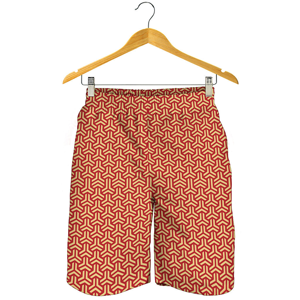 Beige And Red Japanese Pattern Print Men's Shorts