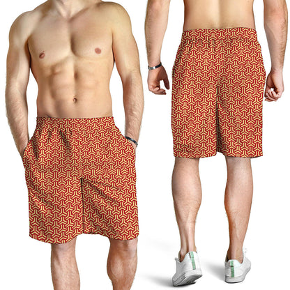 Beige And Red Japanese Pattern Print Men's Shorts