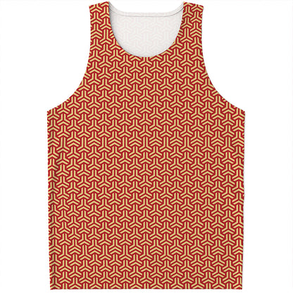 Beige And Red Japanese Pattern Print Men's Tank Top