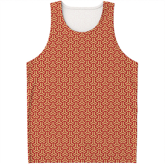 Beige And Red Japanese Pattern Print Men's Tank Top