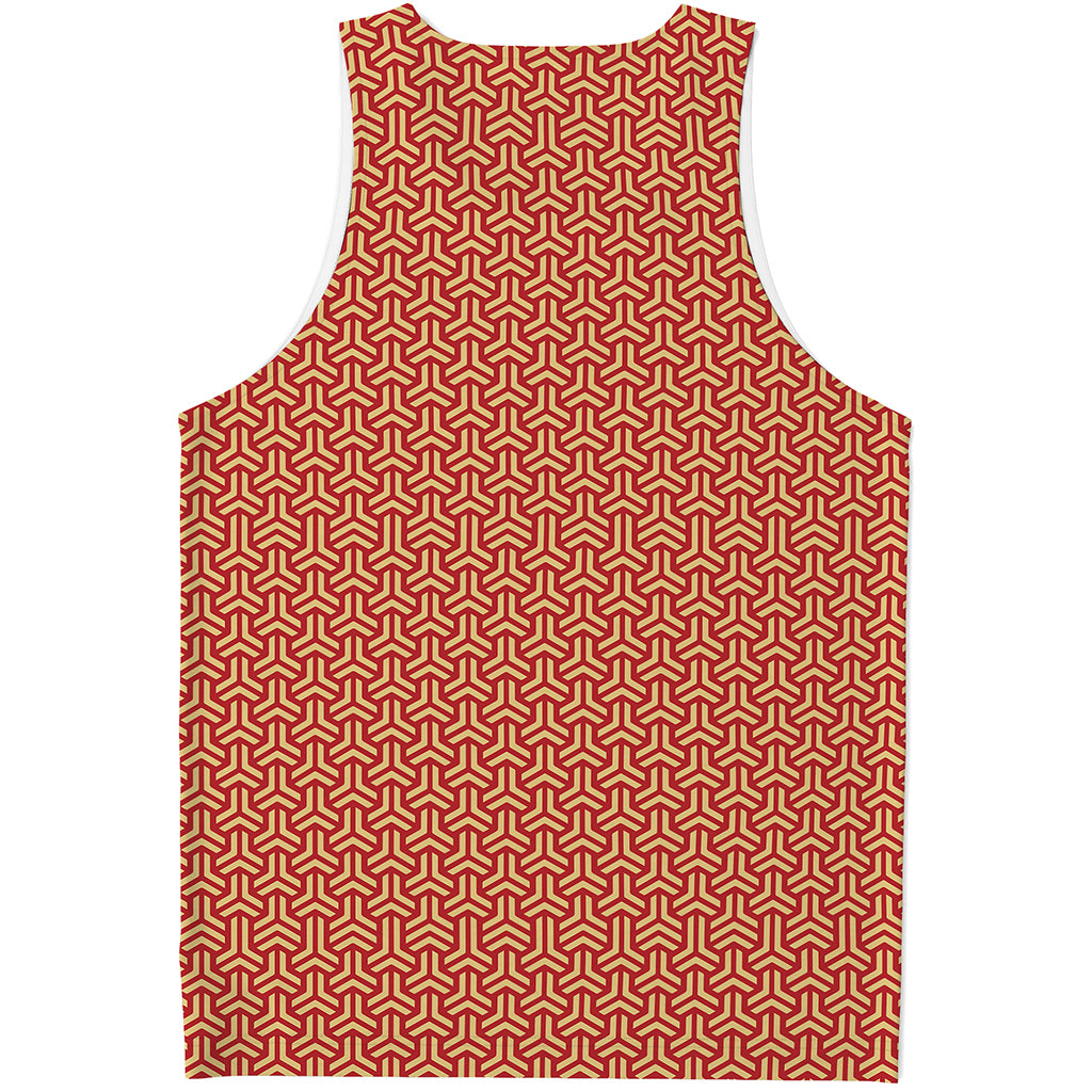 Beige And Red Japanese Pattern Print Men's Tank Top