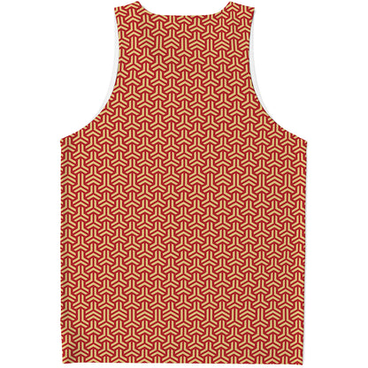 Beige And Red Japanese Pattern Print Men's Tank Top