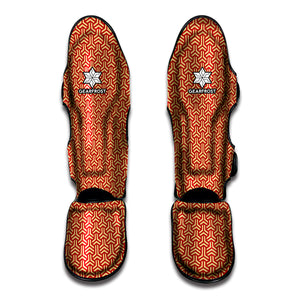 Beige And Red Japanese Pattern Print Muay Thai Shin Guard