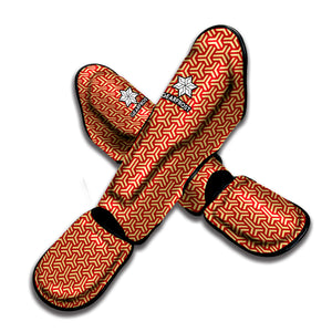 Beige And Red Japanese Pattern Print Muay Thai Shin Guard