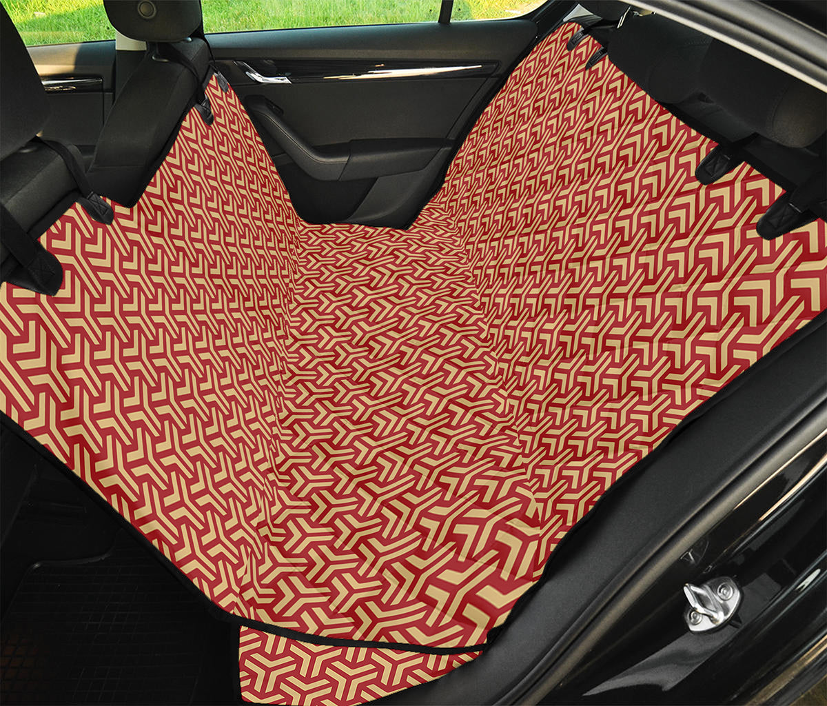 Beige And Red Japanese Pattern Print Pet Car Back Seat Cover