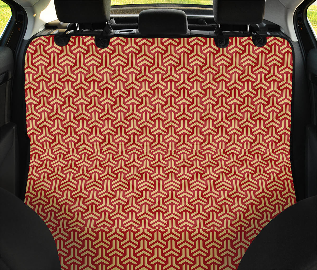 Beige And Red Japanese Pattern Print Pet Car Back Seat Cover