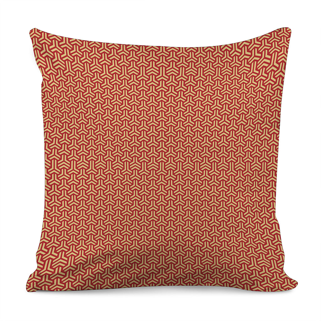 Beige And Red Japanese Pattern Print Pillow Cover