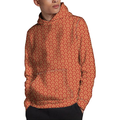 Beige And Red Japanese Pattern Print Pullover Hoodie