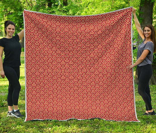 Beige And Red Japanese Pattern Print Quilt