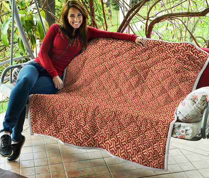 Beige And Red Japanese Pattern Print Quilt