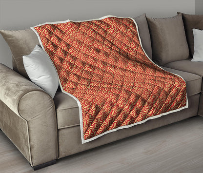 Beige And Red Japanese Pattern Print Quilt