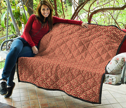 Beige And Red Japanese Pattern Print Quilt