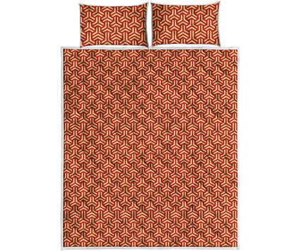 Beige And Red Japanese Pattern Print Quilt Bed Set
