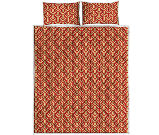 Beige And Red Japanese Pattern Print Quilt Bed Set