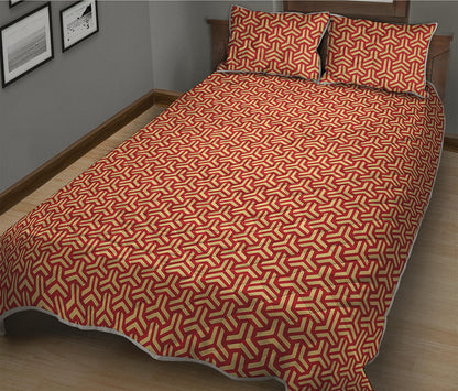 Beige And Red Japanese Pattern Print Quilt Bed Set