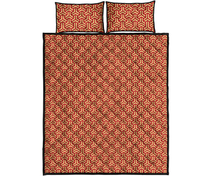 Beige And Red Japanese Pattern Print Quilt Bed Set