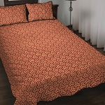 Beige And Red Japanese Pattern Print Quilt Bed Set