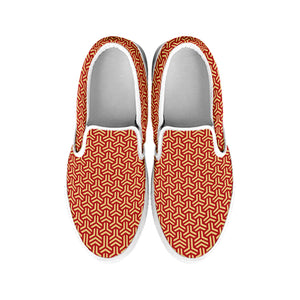 Beige And Red Japanese Pattern Print White Slip On Shoes