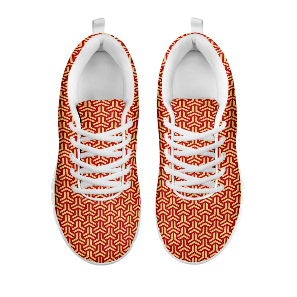 Beige And Red Japanese Pattern Print White Sneakers