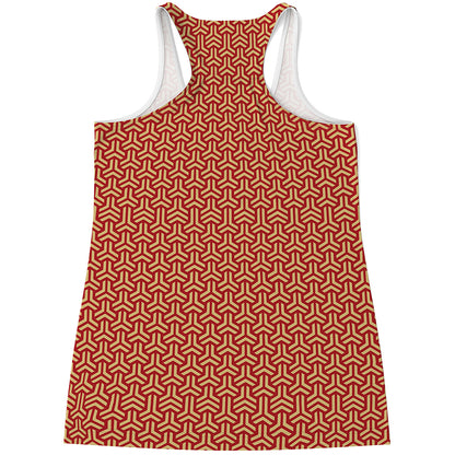 Beige And Red Japanese Pattern Print Women's Racerback Tank Top