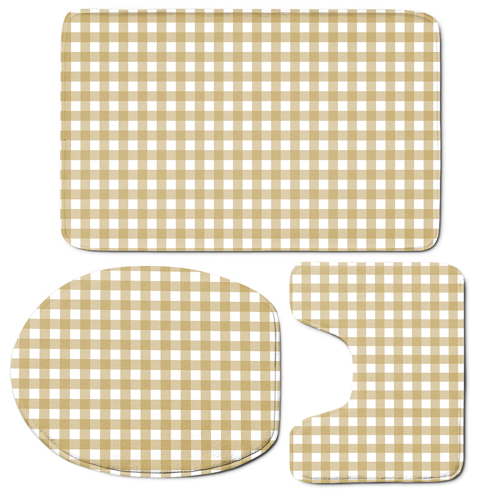 Beige And White Check Pattern Print 3 Piece Bath Mat Set