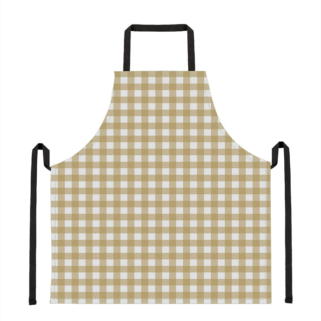 Beige And White Check Pattern Print Apron