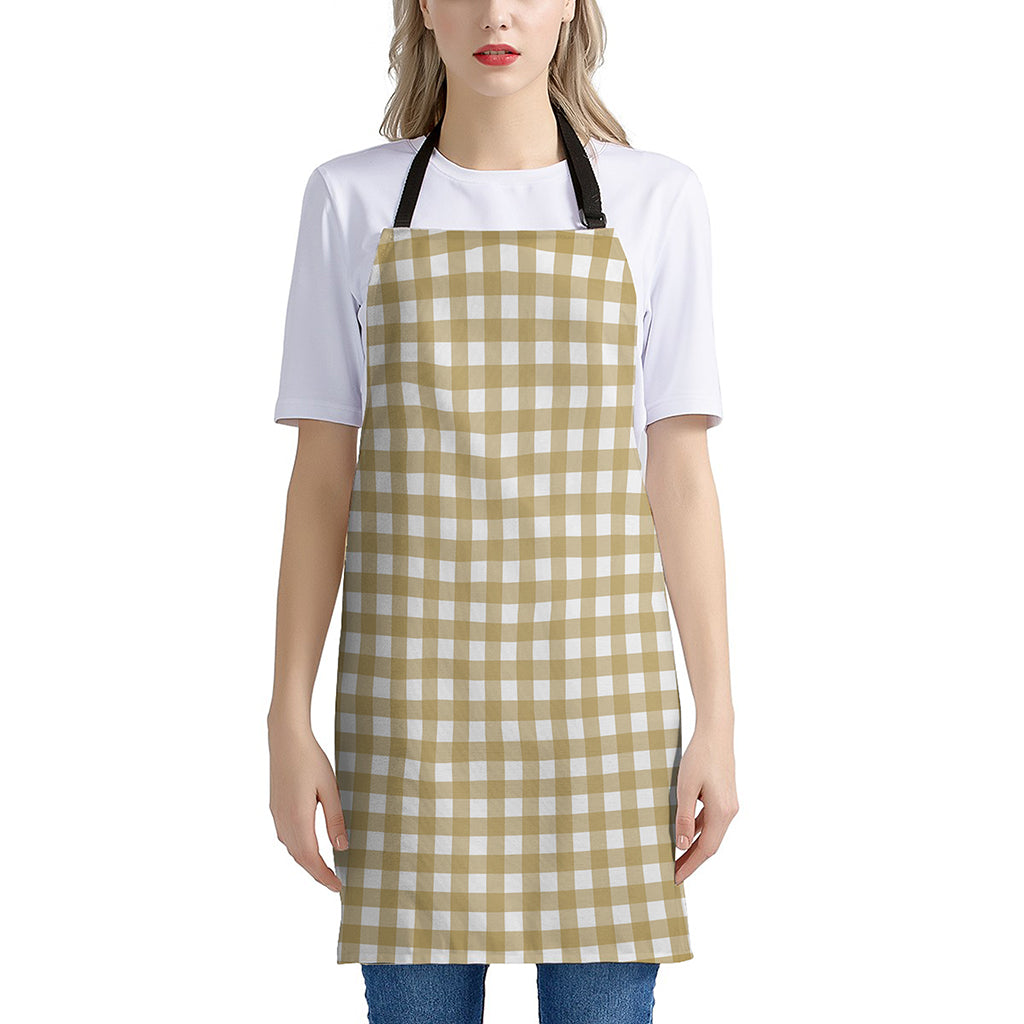 Beige And White Check Pattern Print Apron
