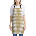 Beige And White Check Pattern Print Apron