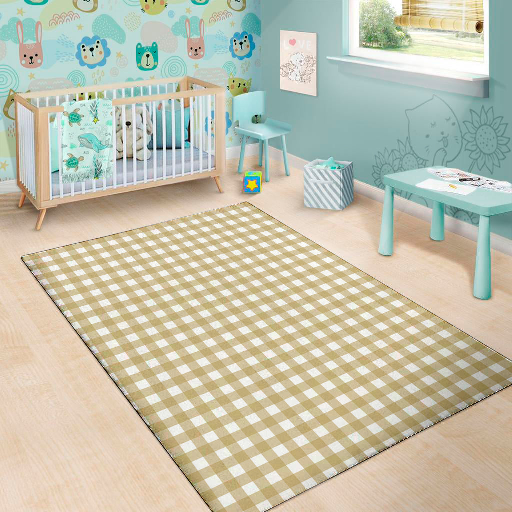 Beige And White Check Pattern Print Area Rug