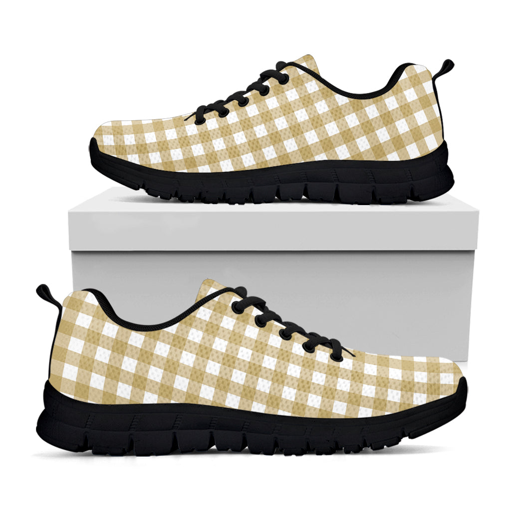 Beige And White Check Pattern Print Black Sneakers