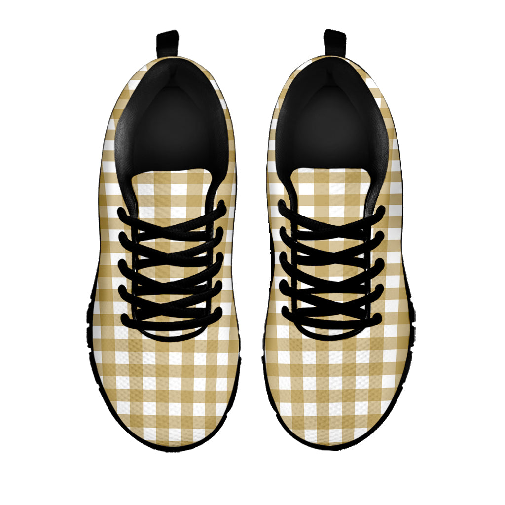 Beige And White Check Pattern Print Black Sneakers