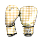 Beige And White Check Pattern Print Boxing Gloves