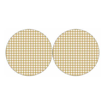 Beige And White Check Pattern Print Car Coasters