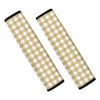 Beige And White Check Pattern Print Car Seat Belt Covers