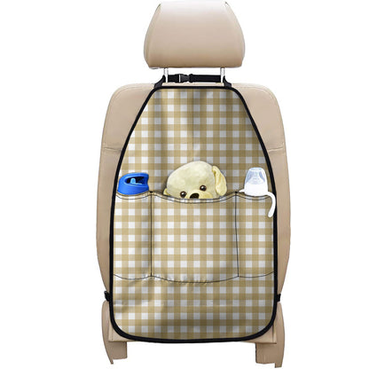 Beige And White Check Pattern Print Car Seat Organizers