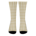 Beige And White Check Pattern Print Crew Socks