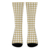 Beige And White Check Pattern Print Crew Socks