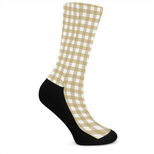 Beige And White Check Pattern Print Crew Socks