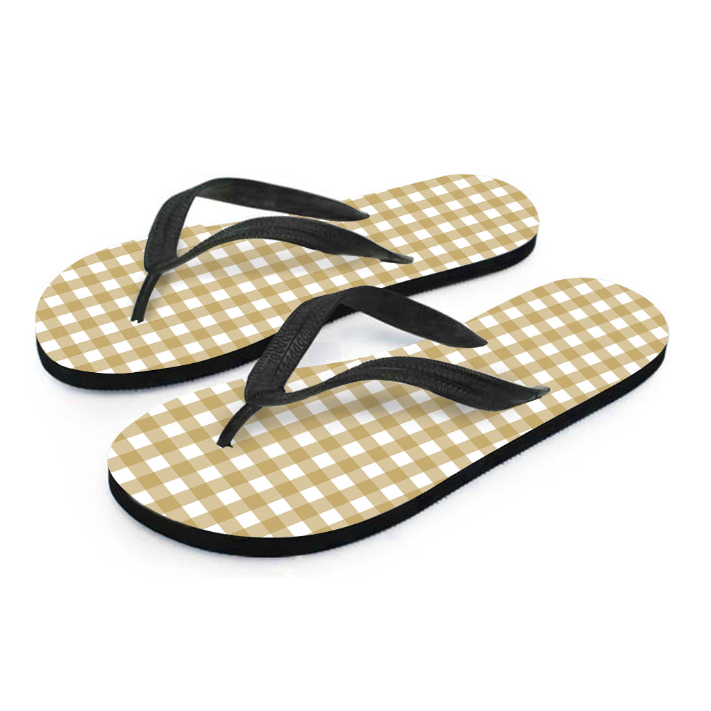 Beige And White Check Pattern Print Flip Flops